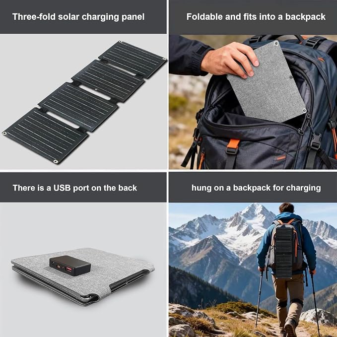 30W Portable Foldable Solar Panel, 4-Fold Solar Charger with USB QC3.0 & DC Outputs, lPx4 Waterproof Solar Panel Charger for Camping, Hiking, Portable Source, Emergency Power Outage