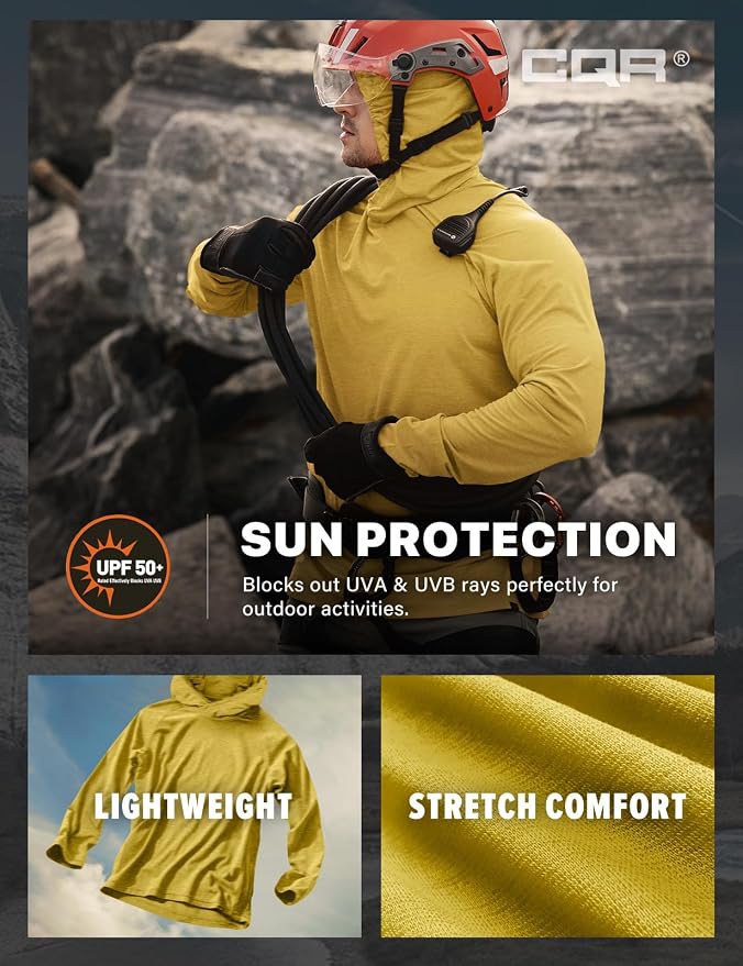 CQR Men's UPF 50+ Sun Protection Long Sleeve Quick Dry Athletic Shirts, Stretch Running Workout Hiking T-Shirts