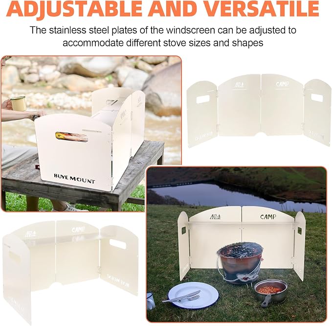 Camp Stove Windscreen, 4 Plates Camping Stove Windshield Folding Outdoor Picnic Cooker Wind Screen for Camping Burner, Backpacking, Butane, Alcohol Stoves Wind Shield - Heat-Resistant, Easy-Clean