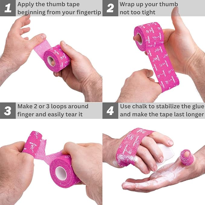 WARM BODY COLD MIND 1.85" Weightlifting Thumb Tape - Hook Grip Tape for Powerlifting, Cross Training, Gym Tape, Workout, Weight Lifting Tape, Athletic Finger Wrap (Pink 3 Rolls)