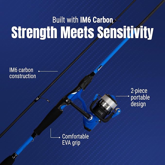 Reaction Tackle 2-Piece IM6 Carbon Fishing Rod and Reel Combo for Bass, Panfish, Trout, and Freshwater Fishing
