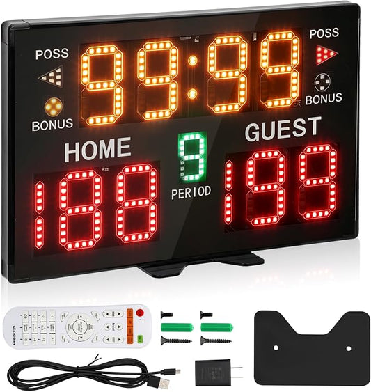Electronic Basketball Scoreboard, Remote-Controlled Portable Digital Scoreboard, for Indoor and Outdoor Sports Competitions or Games