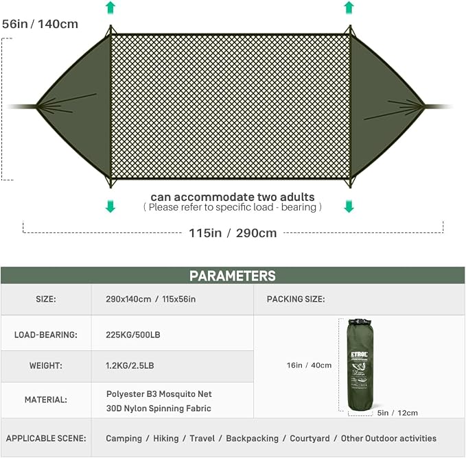 ETROL Camping Hammock with Mosquito Net,3 in 1 Function Parachute Portable Hammock,Double & Single Hammocks Tent for Travel Outdoor Indoor Hiking Patio - with Tree Straps,Carabiners,Aluminium Poles