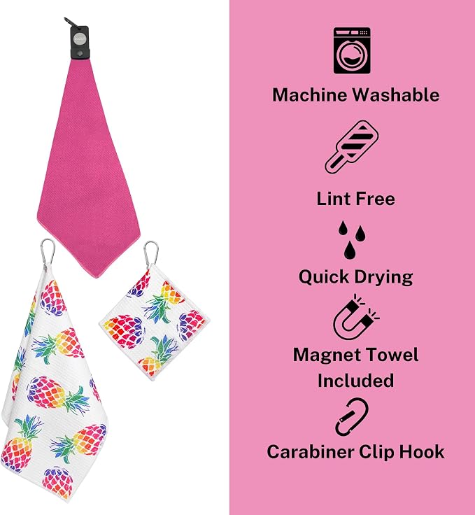 Magnetic Golf Towel for Golf Bags with Clip for Men & Women, Waffle Weave Microfiber Towel with Industrial Strength Clip Hook for Strong Hold to Golf Carts or Clubs, Set of 3