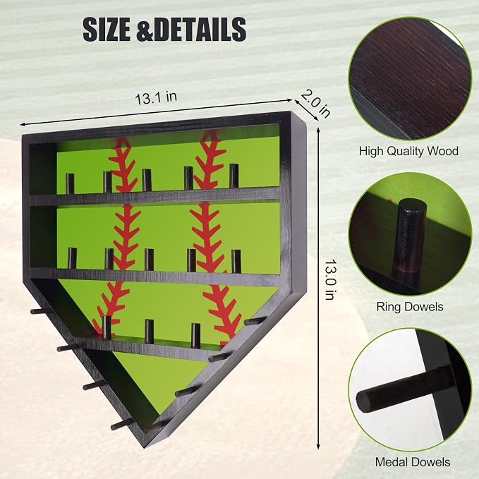 Championship Ring Display Case Baseball Softball Ring Holder (Dark Brown)
