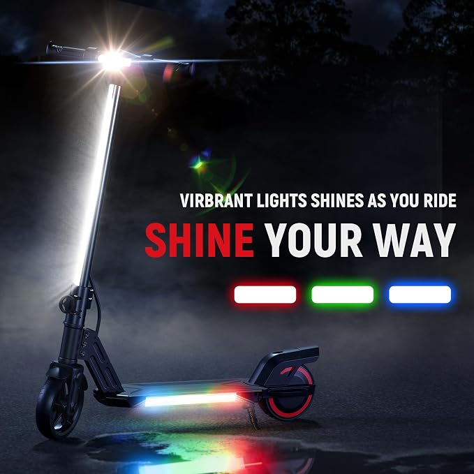 Foldable Electric Scooter for Kids, with Bright Front LED Lights,Shining Pedal, LED Display, Dual Brakes 150W Motor Kids Electric Scooter, UL2272 Certified
