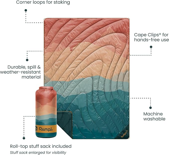Rumpl Original Puffy 1-Person Blanket for Camping and Outdoors, Rocky Mountain Sunset Fade