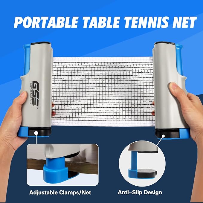 GSE Games & Sports Expert Adjustable Retractable Ping Pong Net Set & Post. Professional Table Tennis Rackets and Balls, Net with Posts and Storage Bag - Pingpong Paddle and Game Table Accessories. | Adjustable