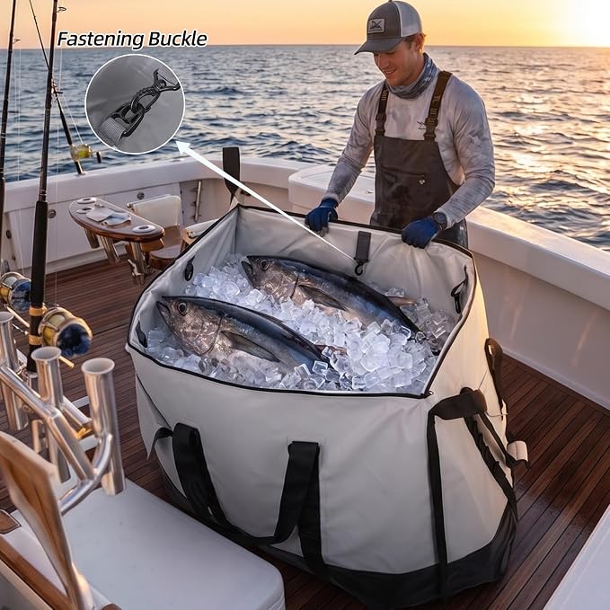 MORXPLOR Insulated Fish Cooler Kill Bag with Flat Bottom-26x18 31x14 40x16 50x18 60x20 70x25 Inches Waterproof Fishing tackle Kill Cooler Bag