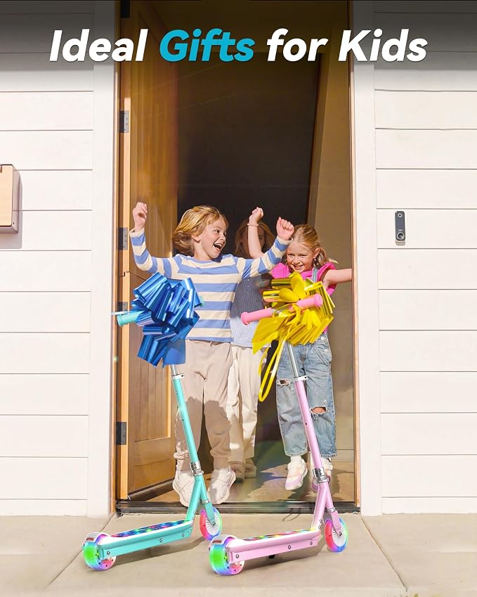 Gyroor KS2 Kids Electric Scooter with LED Lights – Safe 5 MPH Speed, Foot Sensor Start, Adjustable Handlebar, Fast Charging, for Ages 6–12,Mint Green