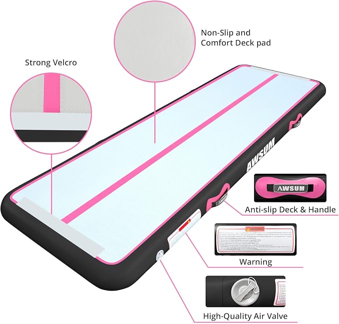 AWSUM Inflatable Gymnastics Mat 10ft/13ft/16ft/20ft/23ft Training mat 4/8 inches Thick tumbling mat with Electric Pump for Home/Gym/Outdoor