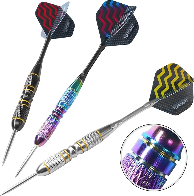 Turnart Darts Metal Tip Set - Steel Tip Darts Darts Set Professional Metal Darts 12 pcs 22/24 Grams Pro Dart Set with Stylish Case Aluminum Shafts Extra 9 Flights
