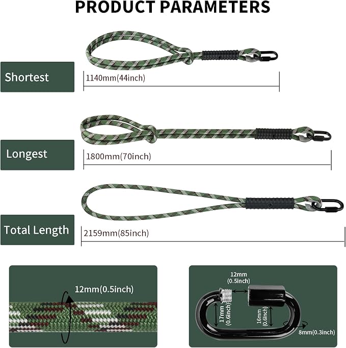 Heavy Duty Tree Swing Ropes, Hammock Tree Straps Hanging Kit, for Outdoor Swings Hammock Playground Set Accessories (7ft,85",Green,1Pack)