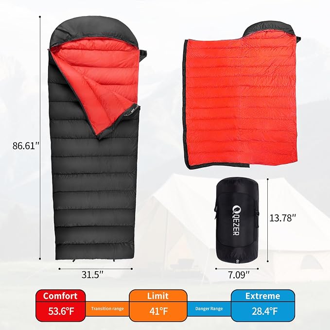Down Sleeping Bag for Adults 620 Fill Power 0 Degree Sleeping Bag Cold Weather Ultralight with Pouch for Backpacking, Camping, Hiking