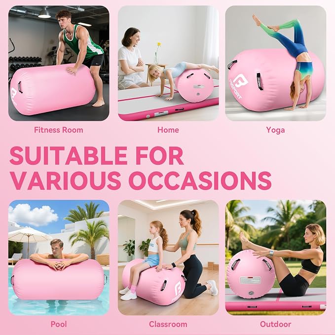 FBSPORT Air Roller Gymnastics Barrel, Inflatable Gymnastics Air Roller Inflatable Air Gymnastics Mat for Yoga Cheerleading Training Home Outdoor Indoor Use