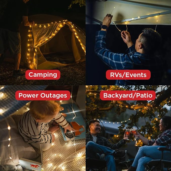 LuminAID Solar String Light with Phone Charger - Rechargeable Tent Lights for Camping - 32 ft String Lights Perfect for Camping, Backyard, Patio, RVs, Outdoor, Power Outages (1 Pack)