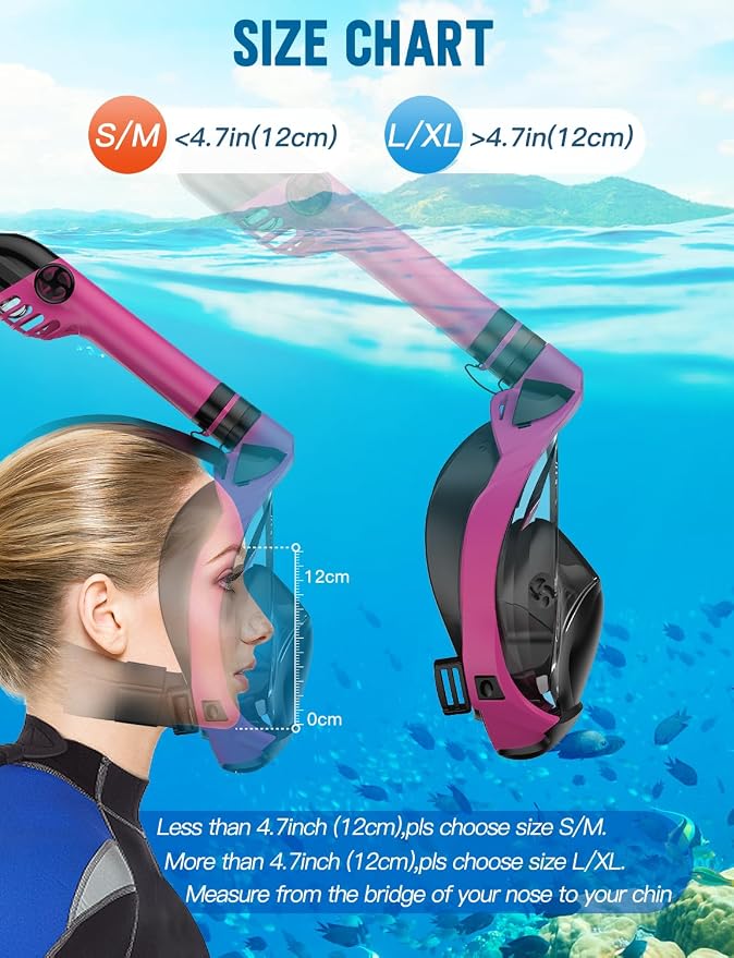 Full Face Snorkel Mask for Adults, 180° Panoramic Anti-Fog Snorkeling Gear with Dry Top System & Camera Mount, Foldable Anti-Leak Design for Travel, Swimming & Ocean Snorkeling