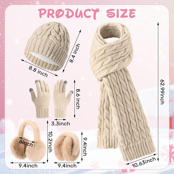 16 Pcs Women Hat Scarf Gloves Ear Muffs Set Winter Knitted Pom Beanie Hats Scarf Touch Screen Gloves for Men Adult Homeless