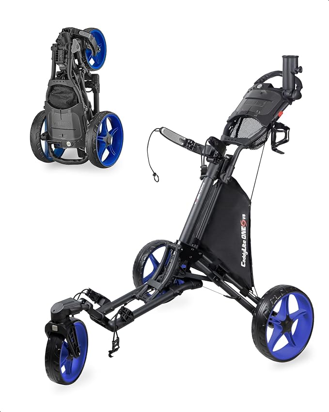Caddytek CaddyLite ONE-Swivel V8 Golf Push Cart - Lightweight 3 Wheel Foldable Cart with One-Click Folding, 360° Swivel Front Wheel, Adjustable Handle, Cooler Basket, Umbrella & Drink Holder