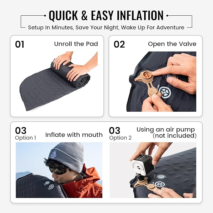 ONETIGRIS CAMPING AERODREAM Self-Inflating Mattress,4.1 R Inflatable Foam Sleeping Pad for Camping,Backpacking and Hiking