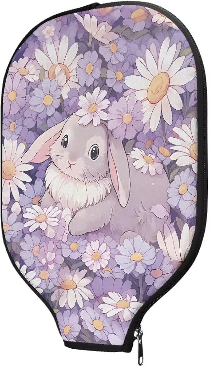 Bunny Pickle Ball Paddle Cover with Zipper 1 Pack Racket Sleeve Portable Pickleball Sports Equipment Case Portable Paddle Covers Fits All Pickleball Paddle Shapes and Sizes Easter Gifts