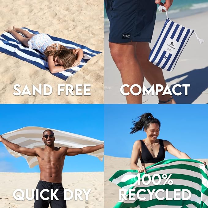 Dock & Bay Beach Towel - Quick Dry, Sand Free - Compact, Lightweight - 100% Recycled - Includes Bag - Cabana Light - Bora Bora Beige - Extra Large (200x90cm, 78x35)