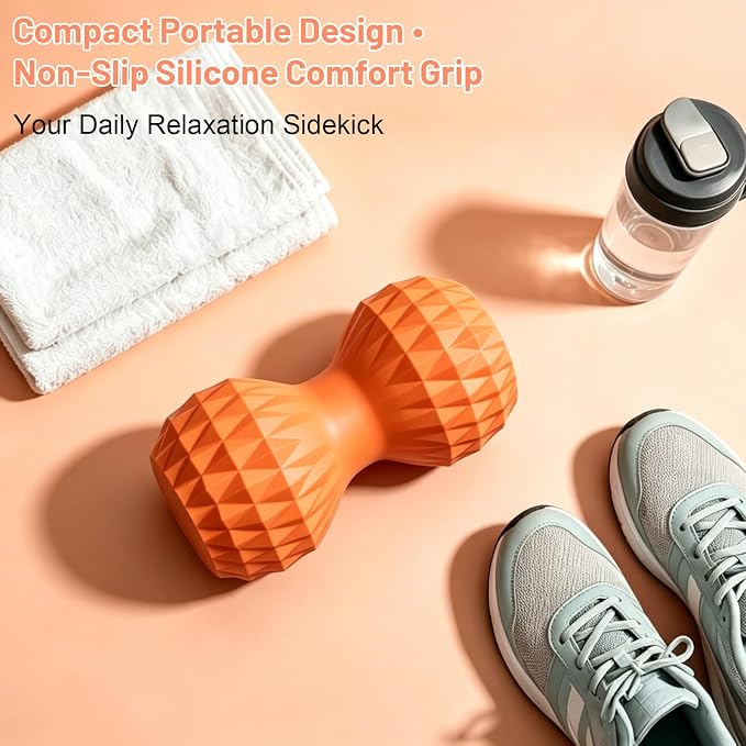 Vibrating Peanut Massage Ball, 3 Gear Heating, 5 Modes Deep Tissue Massager, Rechargeable Myofascial Release Roller for Muscle Pain Relief, Fitness, Yoga(Orange)