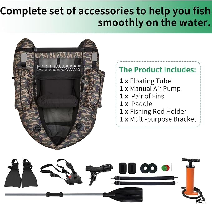 Inflatable Float Tube, with Paddles, Fish Ruler, Air Pump, Adjustable Shoulder Straps, Weight Capacity of 286 pounds, Suitable for Adults Fishing in Rivers and Lakes