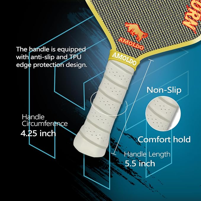 Pickleball Paddles, Carbon Fiber Pickleball Paddle High Grit & Spin with PP Honeycomb Core 16mm Thickness and Thermoformed Elongated Shape, Increased Power for Ultimate Spin & Consistency