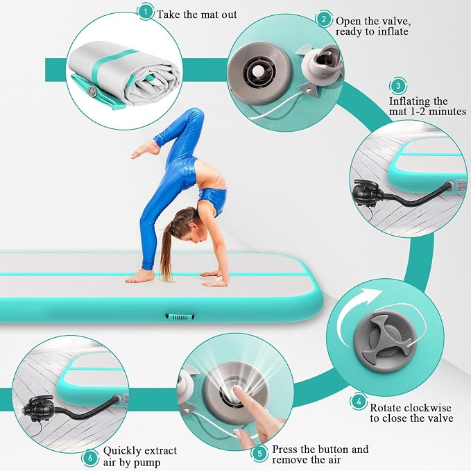 Estgora Gymnastics Mat for Tumbling Tumble Track, Thick Inflatable Gymnastic Training Equipment For kids At Home Gym Cheerleading with Electric Pump