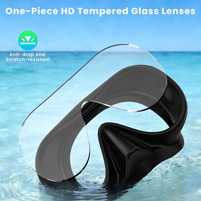 Snorkeling Gear for Adults, Snorkel Set Adult, Scuba Diving Mask, Panoramic View Anti-Leak Anti-Fog Dive Swimming Goggles Tempered Glass Panoramic Wide View Travel Portable Foldable