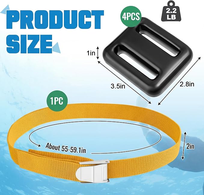 Tellegloww 4 Pcs Dive Weights Belt for Scuba Diving Coated Dive Weights Nylon Dive Belt with Metal Quick Release Buckle for Free Diving Spear Fishing