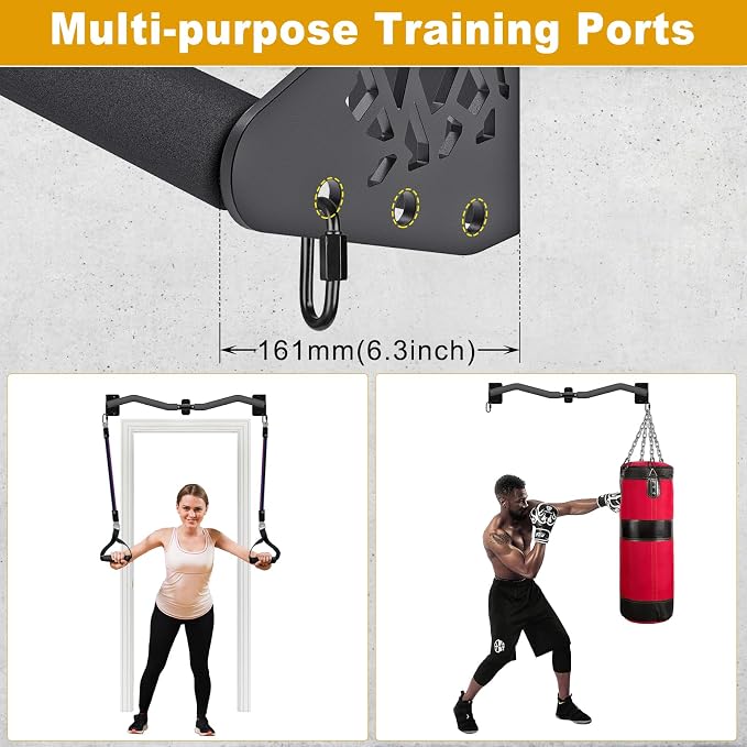Kipika Wall Mounted Pull Up Bar - Heavy Duty 450 LB Capacity Doorway Chin Up Bar for Home Gym, Sturdy Steel Construction with Resistance Band Hooks | Hanging Exercise Bar for Full Body Workout