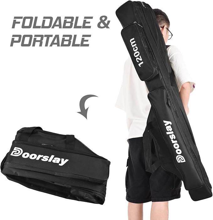 Fishing Rod Case - Three Layer Oxford Portable Folding Fishing Pole Bag - Outdoor Waterproof Tackle Storage Travel Bag