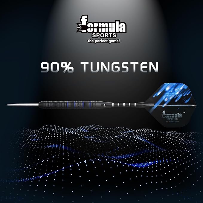 Formula Sports 90% Tungsten Steel Tip Darts Set - Professional Steel Tip Darts Set with Flights, Shafts and Sharpener, Available in 21g/22g/23g/24g