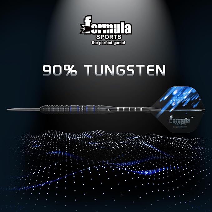 Formula Sports 90% Tungsten Steel Tip Darts Set - Professional Steel Tip Darts Set with Flights, Shafts and Sharpener, Available in 21g/22g/23g/24g