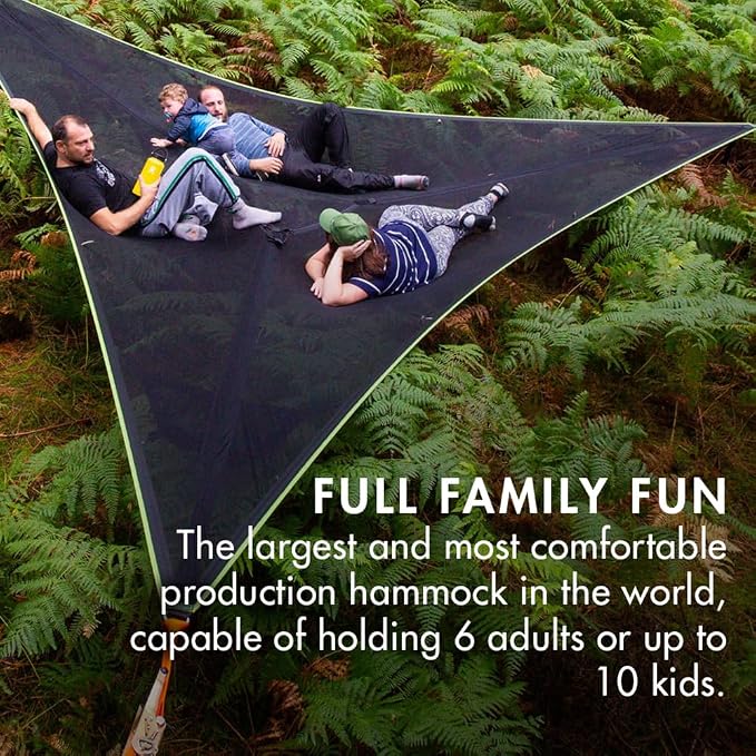 Tentsile Trillium Giant Hammock, The Original Tree Tent Company, 6 Adult Capacity, Anti-Roll, Central Hatch, Ratches and Straps Included, Designed in The UK (6 Person, Black Mesh)