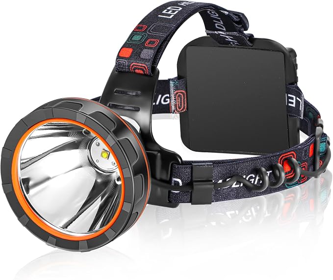 LED Rechargeable Headlamp, Super Bright Waterproof Headlight Spotlight, Hard Hat Flashlight for Coon Hunting, Fishing, Camping, Hiking, Dog Walking, Outdoor Running, Emergency Work Lighting