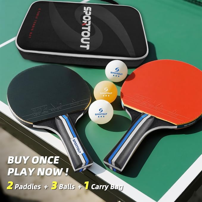 Sportout Ping Pong Paddles Sets-Portable Table Tennis Paddle with Balls, Storage Case Premium Table Tennis Racket for Indoor & Outdoor Games