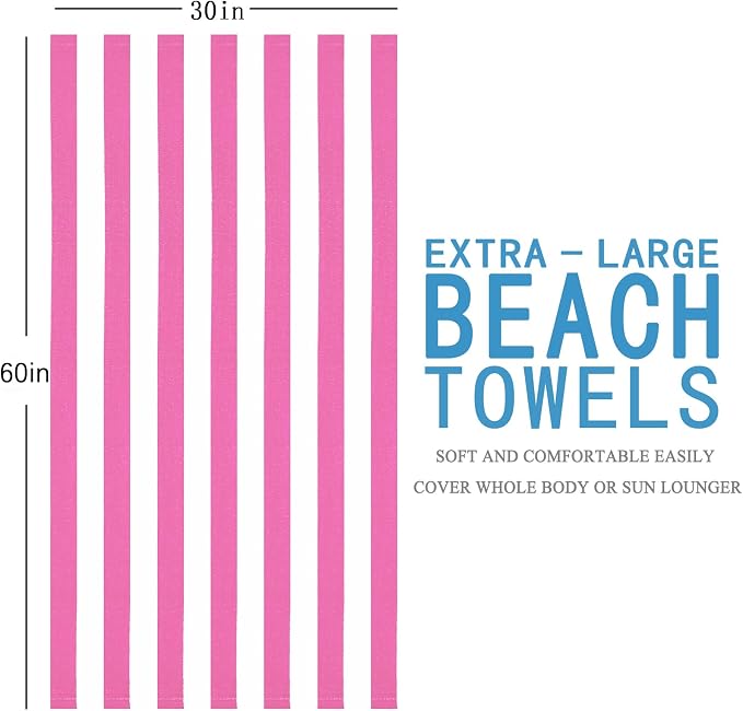 Genovega 6 Packs Stripe Beach Towel Thin Terry Set XL Big Extra Large Oversized Accessories Essentials Clearance Pool Travel Bath Swim Camping Soft Super Towels Bulk Men Women Adults Gift