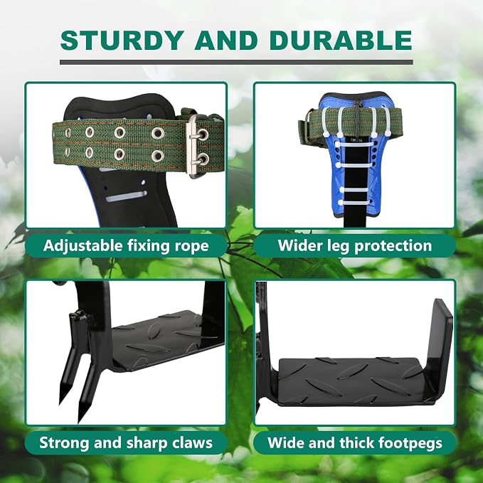Tree Climbing Spike Set, 2 Gears Anti-Slip Climbing Tools with Footboards, Forestry Operation Gear for Tree Trimming, Hunting and Fruit Picking