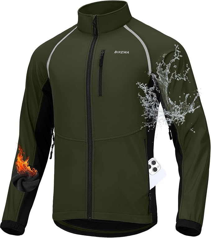 Bikewa Men's Winter Cycling Jackets Thermal Warm Water Resistant Bike Running Windproof Jacket
