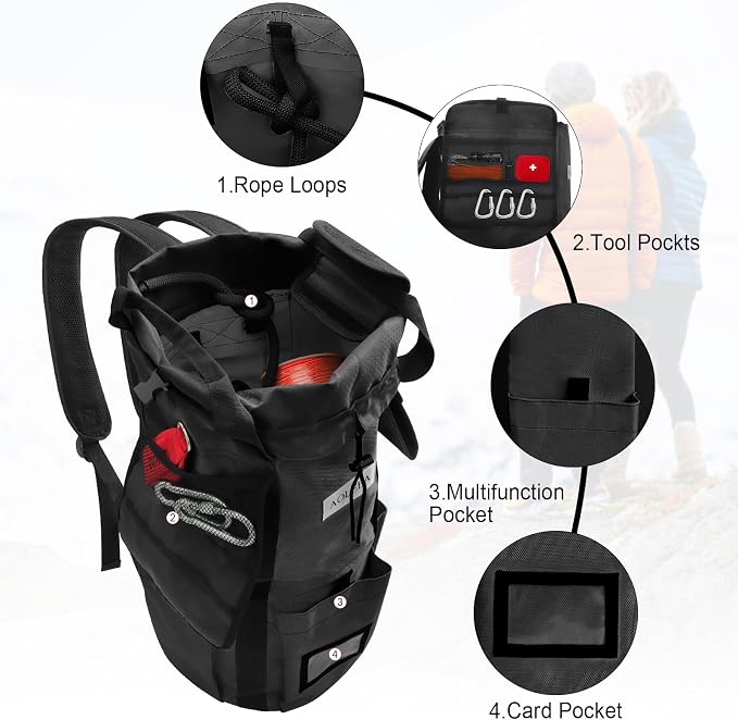 AOLEBA Arborist Rope Storage Bag Tree Climbing Rock Rope Bucket Backpack Rope Storage Bag Large Capacity 1680D Thicken Nylon Material with Hand Straps, Side Pockets
