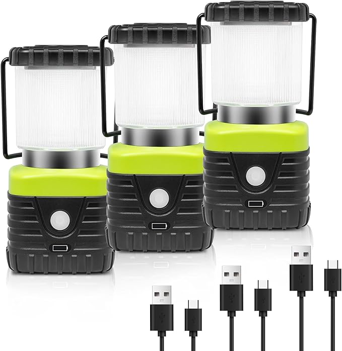 Jarxin 3PCS 3200K Warm Light LED Camping Lantern Rechargeable 1000LM, 4500mAh Power Bank, Flashlight for Hurricane Emergency, Hiking, IP44 Waterproof Lantern(Black)