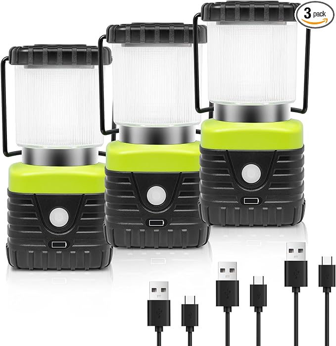 Jarxin 3PCS 3200K Warm Light LED Camping Lantern Rechargeable 1000LM, 4500mAh Power Bank, Flashlight for Hurricane Emergency, Hiking, IP44 Waterproof Lantern(Black)