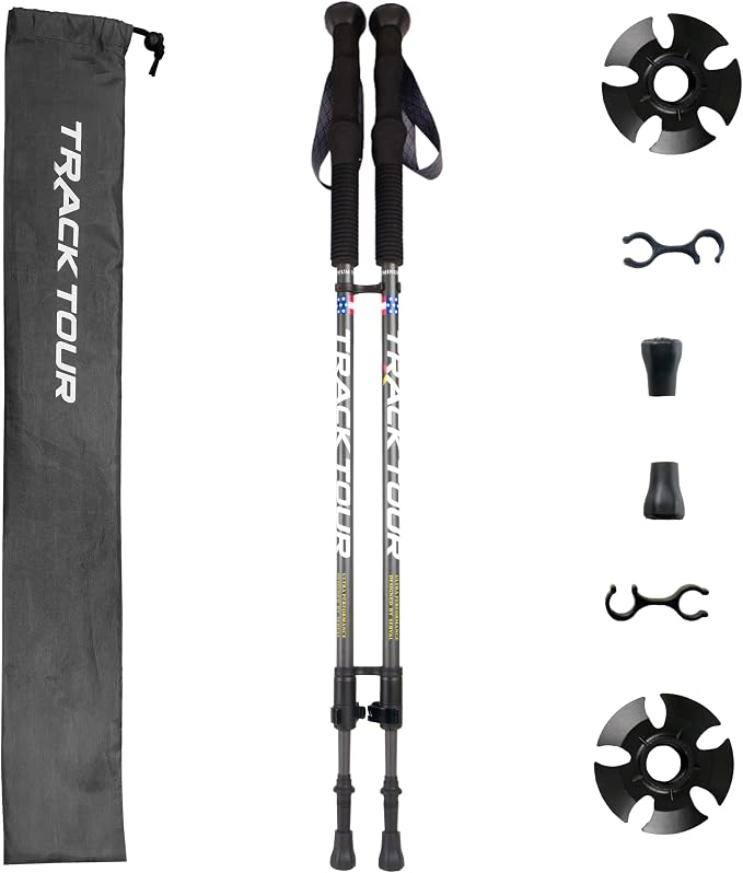 Carbon Fiber Trekking Poles Ultra Lightweight Hiking Poles Walking Sticks with Cork and EVA Foam Grips Quick Adjustable Flip Locks