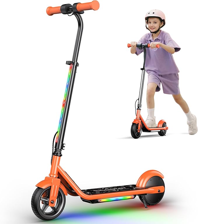 Electric Scooter for Kids Ages 6-12, 150W Motor, Simple One-Button Control, 2 Safe Speeds (6/10 MPH), K2 Pro for 3 Speeds, Colorful Lights, Magnetic Charging, Dual Brake System, 154 Lbs Load Capacity