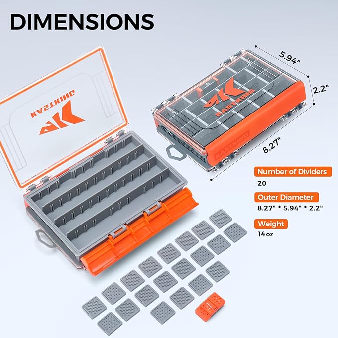 KastKing HyperSeal 3500 Double-Sided Waterproof Fishing Tackle Box – Adjustable Dividers, EVA Foam Jig Storage, Lure & Terminal Tackle Organizer,1 Pack