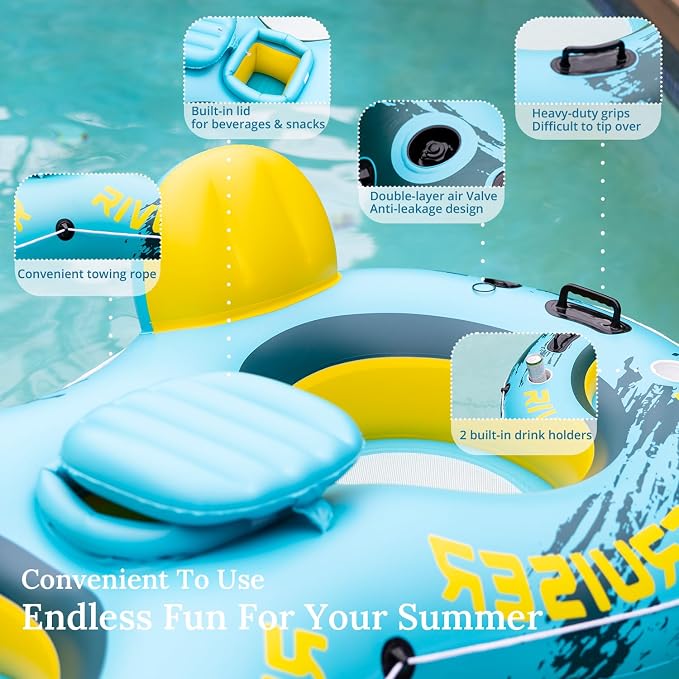 River Tubes for Floating Heavy Duty Inflatable Floating Lounger Premium River Water Rafts Pool Float with Cup Holder Above Lake for Adults