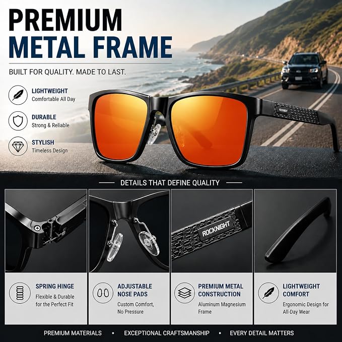 ROCKNIGHT Polarized Driving Sunglasses with Spring Hinges